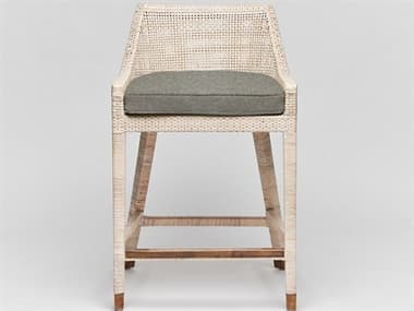 Interlude Home Boca Fabric Upholstered Rattan White Wash Aged Brass Moss Counter Stool ILW149987101