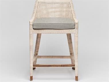 Interlude Home Boca Fabric Upholstered Rattan White Wash Aged Brass Fog Counter Stool ILW149987102
