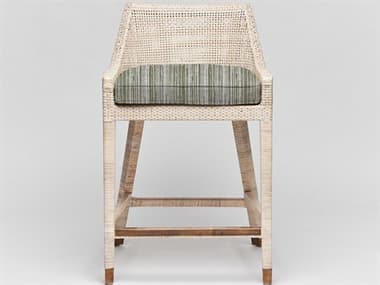 Interlude Home Boca Fabric Upholstered Rattan White Wash Aged Brass Sage Counter Stool ILW149987104