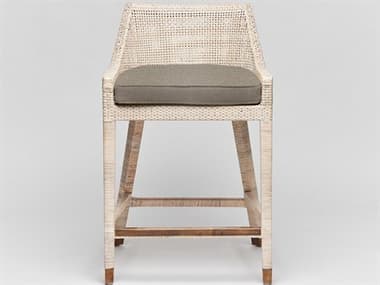 Interlude Home Boca Fabric Upholstered Rattan White Wash Aged Brass Pebble Counter Stool ILW149987105