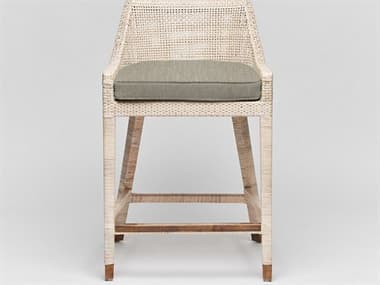 Interlude Home Boca Fabric Upholstered Rattan White Wash Aged Brass Fawn Counter Stool ILW149987106