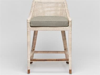 Interlude Home Boca Fabric Upholstered Rattan White Wash Aged Brass Straw Counter Stool ILW149987108