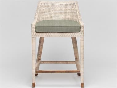 Interlude Home Boca Fabric Upholstered Rattan White Wash Aged Brass Fern Counter Stool ILW149987110