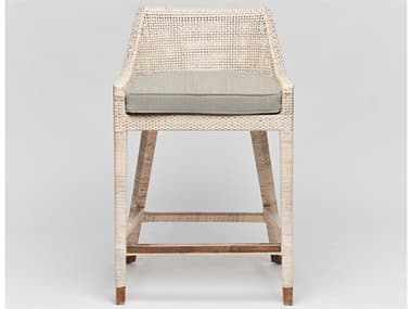 Interlude Home Boca Fabric Upholstered Rattan White Wash Aged Brass Natural Cream Counter Stool ILW149987111