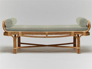 Interlude Home Grayton 57" Natural Rattan Fern Green Fabric Upholstered Accent Bench ILW178138110