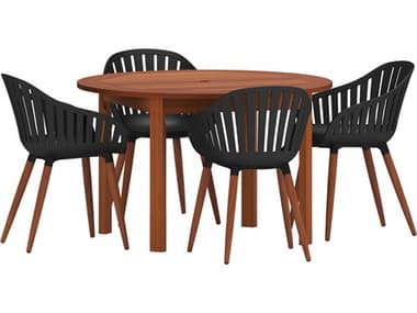 International Home Miami Amazonia Monza Eucalyptus 5 Piece Outdoor Round dining set with Black chairs IMNET3654CANNESBKPAR