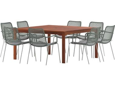 International Home Miami Amazonia Sochi Eucalyptus 9 Piece Outdoor Square Dining Set with Grey Plastic Chairs IMNET4268OBERONGR