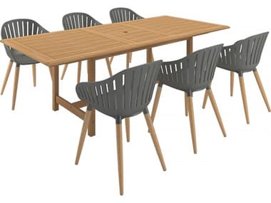 International Home Miami Amazonia Senna Teak 7 Piece Outdoor Oval Extendable dining set with Grey chairs IMNETDIANREC6CANNESGRLOT