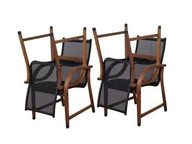 International Home Miami  Amazonia Bahamas 4 Piece Eucalyptus Arm Chair Set with Brown Sling Seat IMSC4MANHABR