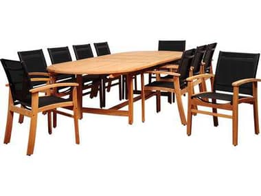 International Home Miami Amazonia Teak Edenton 11 Piece Double-Extendable Oval Dining Set with Black Sling Chair IMSCDIANDLX10FORTBK