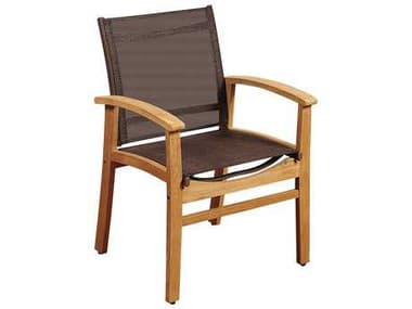 International Home Miami Amazonia Fortuna Teak Dining Arm Chair with Brown Textile Sling IMSCFORTBR