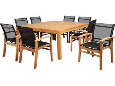 International Home Miami Amazonia Sunset View 9 Piece Teak Square Dining Set with Black Sling Chair IMSCRINSQ8FORTBK