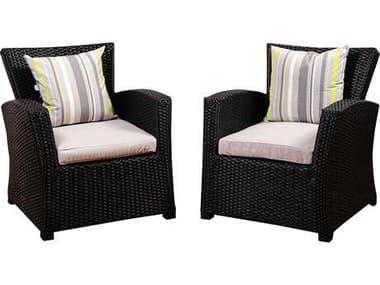 International Home Miami Atlantic Staffordshire 2 Piece Black Wicker Arm Chair Set with Light Grey Cushions IMSCSAIGON2ARM