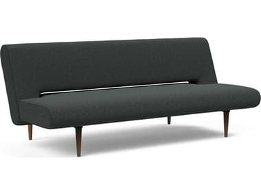 Innovation Unfurl 79" Boucle Black Raven Dark Stained Wood Fabric Upholstered Sofa Bed IV7720015341032