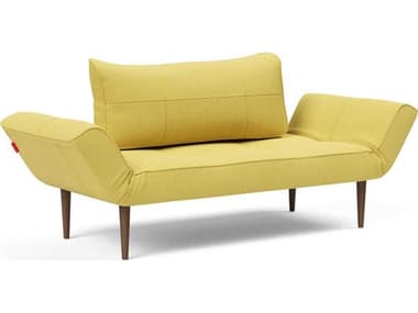 Innovation Zeal 70" Soft Mustard Flower Dark Lacquered Oak Yellow Fabric Upholstered Sofa Bed IV957400215542103