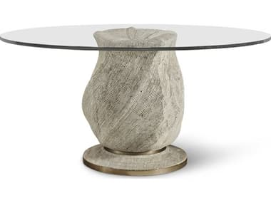 Jonathan Charles Water 30" Round Glass Natural Travertine Dining Table JC0012D00NTCBS