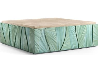 Jonathan Charles Water Square Marble Blue Straw Coffee Table JC0013BL0BLS