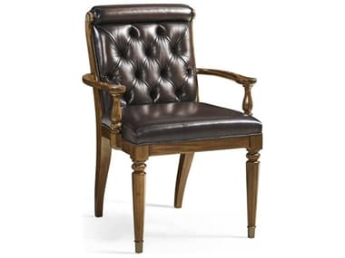 Jonathan Charles Viceroy Mahogany Wood Brown Leather Upholstered Arm Dining Chair JC0082130VBS