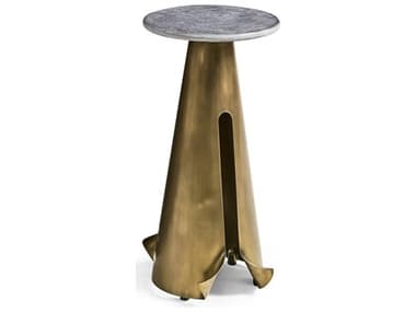 Jonathan Charles All Things Small Hammersmith Round Stone Satin Brass Stainless Steel End Table JC0093DQ1BRO