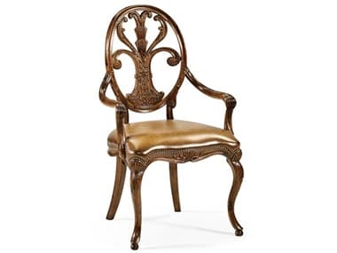 Jonathan Charles Windsor Walnut Wood Brown Leather Arm Dining Chair JC494941ACWALL002