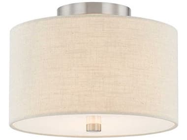 Justice Design Group Textile Classic 2-Light Nickel Off White Drum Semi Flush Mount JDFAB9760CREMNCKL