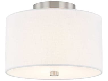 Justice Design Group Textile Classic 2-Light Nickel White Drum Semi Flush Mount JDFAB9760WHTENCKL