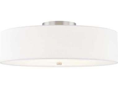 Justice Design Group Textile Classic 6-Light Nickel White Drum Semi Flush Mount JDFAB9763WHTENCKL