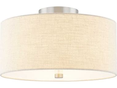 Justice Design Group Textile Classic 3-Light Nickel Off White Drum Semi Flush Mount JDFAB9765CREMNCKL