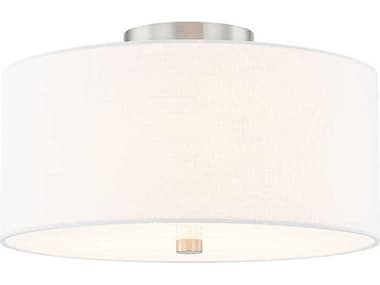 Justice Design Group Textile Classic 3-Light Nickel White Drum Semi Flush Mount JDFAB9765WHTENCKL