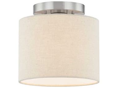 Justice Design Group Textile Classic 1-Light Nickel Off White Drum Semi Flush Mount JDFAB9769CREMNCKL