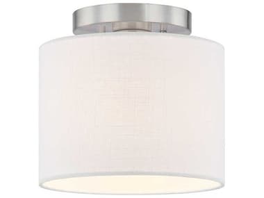 Justice Design Group Textile Classic 1-Light Nickel White Drum Semi Flush Mount JDFAB9769WHTENCKL