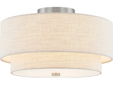 Justice Design Group Textile Classic 3-Light Nickel Off White Drum Semi Flush Mount JDFAB9772CREMNCKL