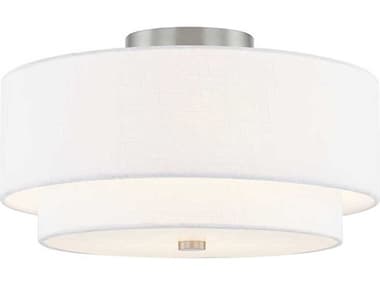 Justice Design Group Textile Classic 3-Light Nickel White Drum Semi Flush Mount JDFAB9772WHTENCKL