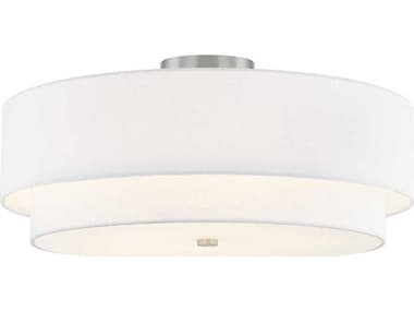 Justice Design Group Textile Classic 5-Light Nickel White Drum Semi Flush Mount JDFAB9775WHTENCKL