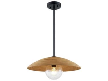 Justice Design Group Caribe Rattan 1-Light Matte Black Brown Dome Pendant JDRTN8281MBLK