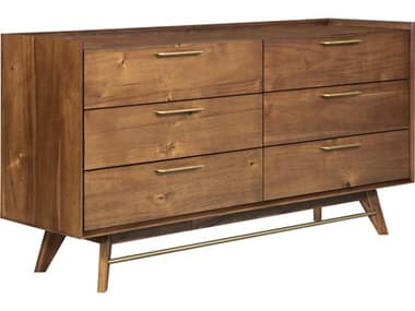 Unique Furniture Denali 63&quot; Wide 6-Drawers Brown Acacia Wood Double Dresser JEDNLI3823