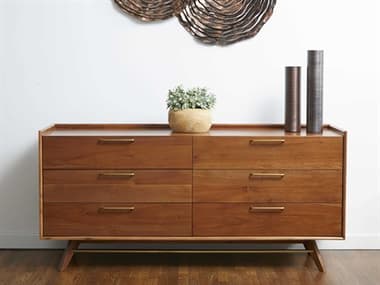 Unique Furniture Denali 63&quot; Wide 6-Drawers Brown Acacia Wood Double Dresser JEDNLI4523