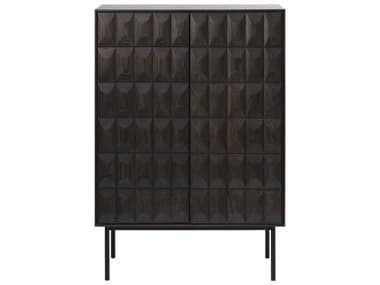 Unique Furniture Latina 35" Brown Oak Wood Black Wine Bar Cabinet JELATI4209