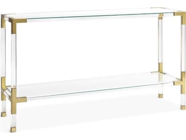 Jonathan Adler Jacques 50" Rectangular Glass Clear Brass Console Table JON18642