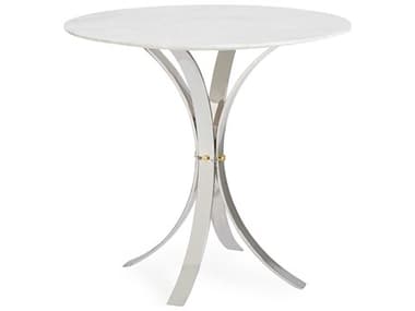 Jonathan Adler Electrum White Marble / Polished Nickel 32'' Wide Round Dining Table JON27438