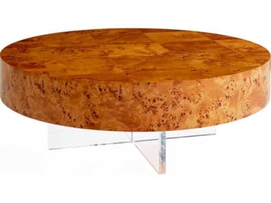 Jonathan Adler Bond Natural Burled Mappa / Clear Acrylic 40'' Wide Round Coffee Table JON32274