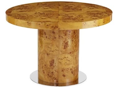 Jonathan Adler Bond Extension 85-45" Extendable Round Wood Natural Burled Mappa Polished Nickel Dining Table JON32863