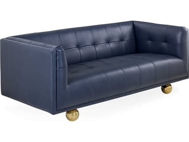 Jonathan Adler Claridge 73" Tufted Oxford Navy Blue Leather Upholstered Sofa JON32879