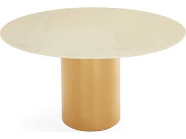 Jonathan Adler Alphaville 54" Round Carrara Marble Honed Brass Dining Table JON33197