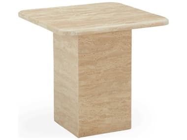 Jonathan Adler Travertine 18" Square Stone Solid End Table JON33534