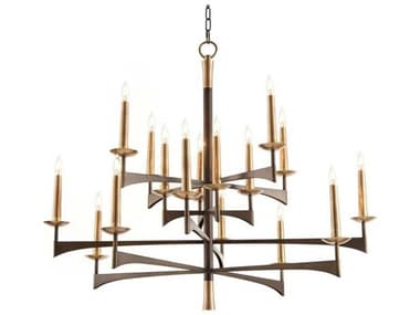 John Richard Mark McDowell Mid Century 16-Light Black & Antique Brass Candelabra Chandelier JRAJC8925