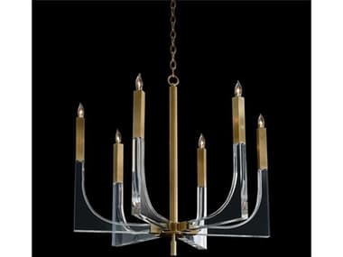 John Richard 6-Light Antique Brass Acrylic Clear Candelabra Chandelier JRAJC9041