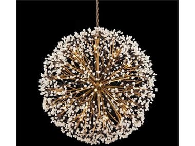 John Richard Spherical 30-Light Gold Leaf White Crystal Sputnik Pendant JRAJC9081