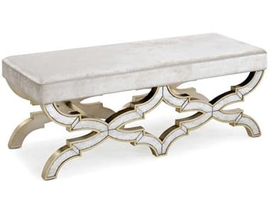 John Richard 50" Silver Champagne Gold Fabric Upholstered Accent Bench JRAMF1669V2252164AS