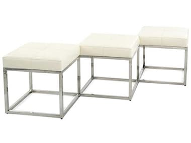 John Richard Mark Mcdowell 82" White Polished Stainless Steel Silver Leather Upholstered Accent Bench JRAMF1670WHTEAS